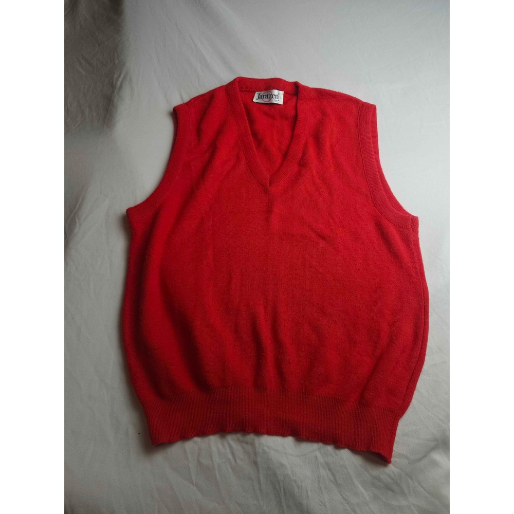 Vintage Jantzen Mens Red V-Neck Sweater Vest Made in USA Size Large